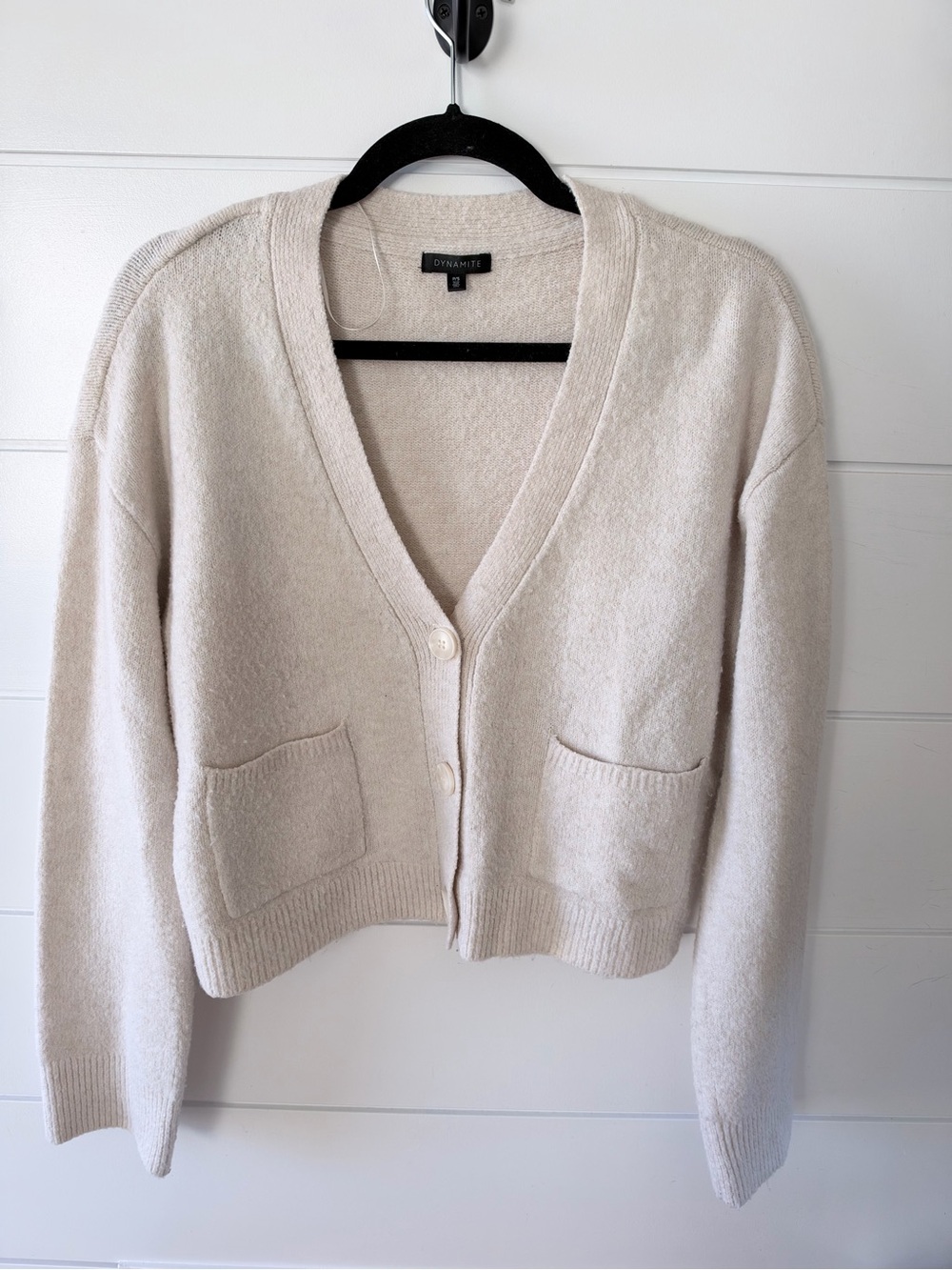 Dynamite Light Cream V-Neck Pocket Button Cardigan